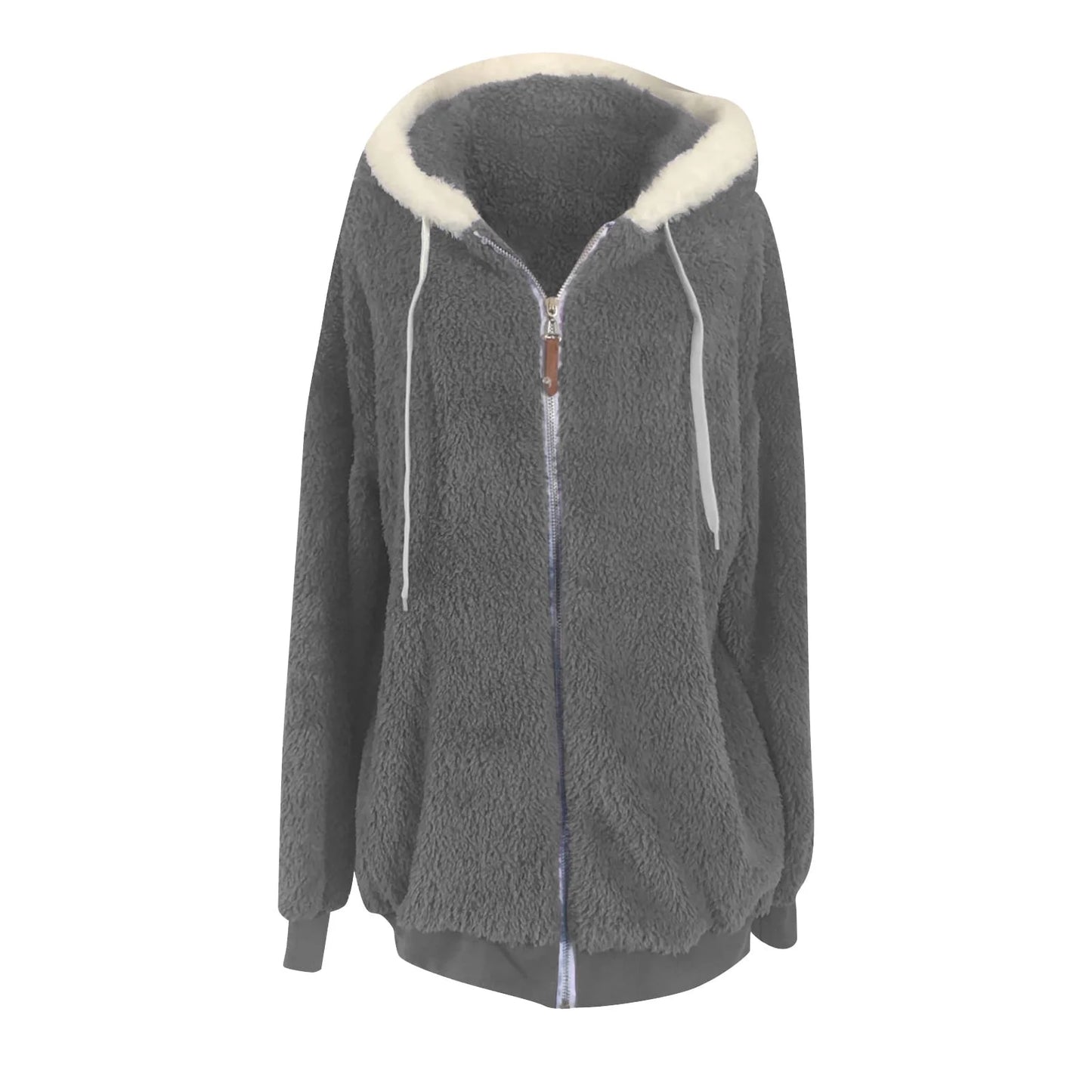 Winter Coats for Women Womens Warm Thick Faux Plush Coat, Outdoor plus Size Thicken Hooded Jacket, Winter Zipper Overcoat Outerwear Dark Gray 4XL