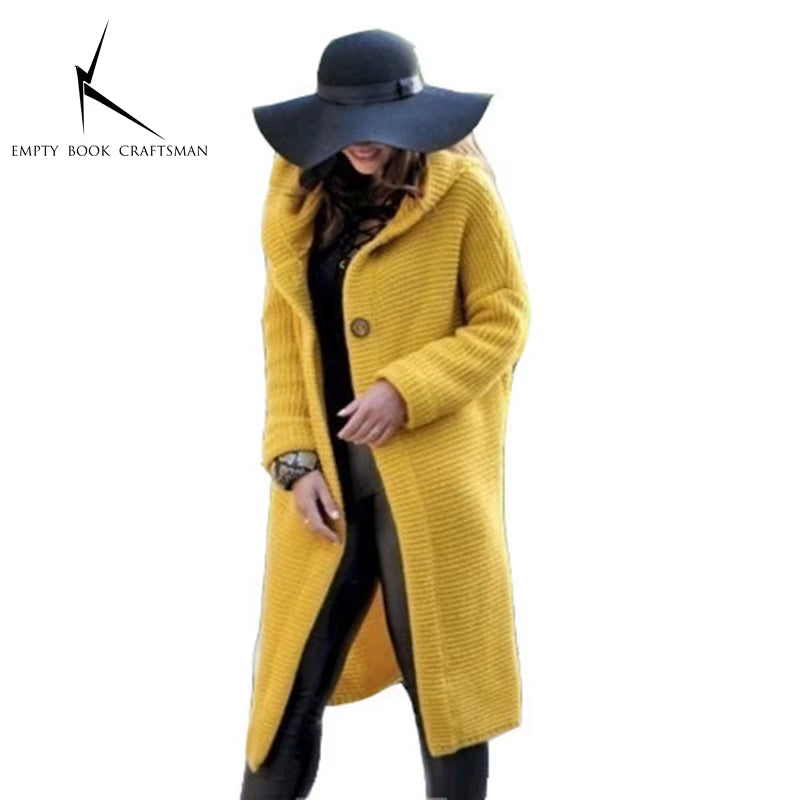 New Cashmere Cardigan in Autumn and Winter Women'Sloose Long Sleeve Sweater Solid Color Knitted Long Thickened Top
