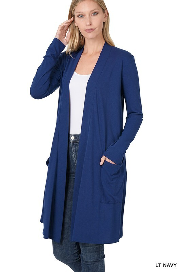 Womens Long Open Front Slouchy Cardigan Sweater Sleeve Pockets Loose Drape