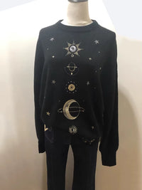 Design Starry Sky Embroidery Sweater High-End 2025 New Autumn Winter Loose Jumper Women Sweater Pullover Knit Top Runway C-055