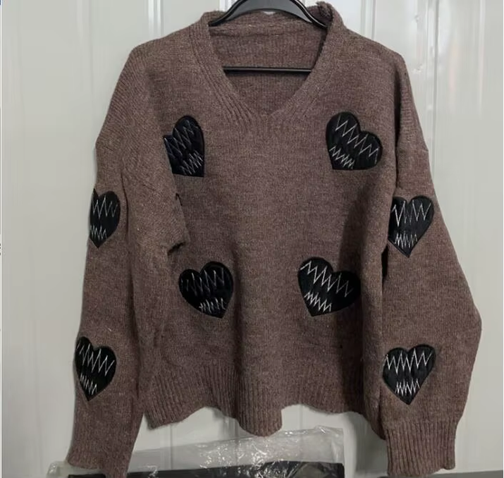Fall Sweater Y2K Pullovers Korean Heart Oversize Tops Fashion Woman Clothes V Neck Women Sweaters Long Sleeve Jumper Femme Pull