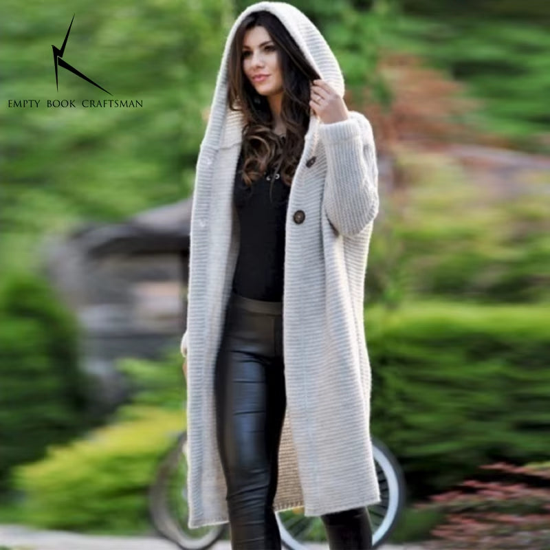 New Cashmere Cardigan in Autumn and Winter Women'Sloose Long Sleeve Sweater Solid Color Knitted Long Thickened Top