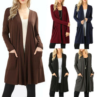 Womens Long Open Front Slouchy Cardigan Sweater Sleeve Pockets Loose Drape