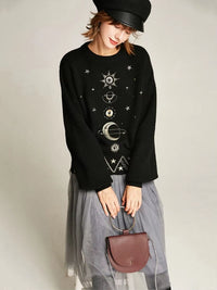 Design Starry Sky Embroidery Sweater High-End 2025 New Autumn Winter Loose Jumper Women Sweater Pullover Knit Top Runway C-055