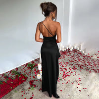 Exude timeless sophistication in this one-shoulder satin gown, designed for summer soirées and evening elegance. Featuring a sleeveless silhouette, daring high slit, and alluring backless detail, this dress is the epitome of graceful allure—perfect for cocktail parties, formal gatherings, or any occasion where elegance is essential