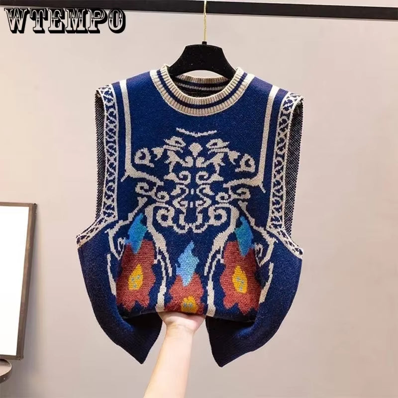 Sweater Vest V-Neck Argyle Crop Tops Chic Preppy Style Knitted Students Harajuku Vintage Streetwear Slim Leisure Fashion Women