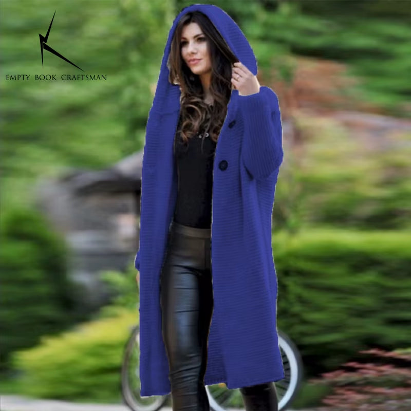 New Cashmere Cardigan in Autumn and Winter Women'Sloose Long Sleeve Sweater Solid Color Knitted Long Thickened Top