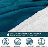 Sherpa Fleece Blanket with Sleeves Women Men Adult, Wearable Blanket Warm Soft Plush Thick, Snuggle Pocket Sleeved TV Throw Wrap, Cozy Ideas Mom Wife, Teal Blue