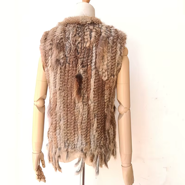 Knitted Real Rabbit Fur Vest with Tassel Casual Women Autumn Real Fur Gelit Ladies Sleeveless Real Fur Coats for Womans