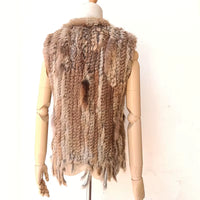 Knitted Real Rabbit Fur Vest with Tassel Casual Women Autumn Real Fur Gelit Ladies Sleeveless Real Fur Coats for Womans