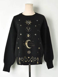 Design Starry Sky Embroidery Sweater High-End 2025 New Autumn Winter Loose Jumper Women Sweater Pullover Knit Top Runway C-055