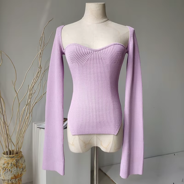 2024 New Autumn and Fit Fashion Women Clothes Cashmere Sqaure Collar Full Sleeves Elastic High Waist Sexy Pullover WK080