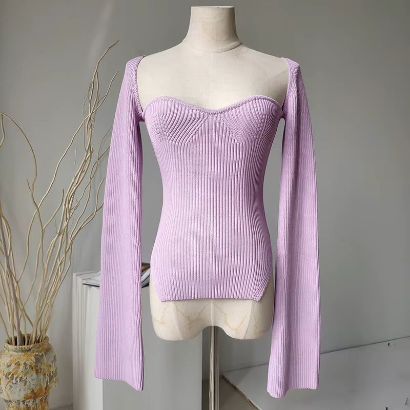 2024 New Autumn and Fit Fashion Women Clothes Cashmere Sqaure Collar Full Sleeves Elastic High Waist Sexy Pullover WK080
