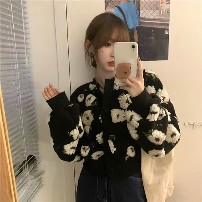 Neploe Flower Jackets for Women Crop Coat Winter Clothes Woman Ropa Mujer Long Sleeve Jacket Korean Fashion Embroidery Coats