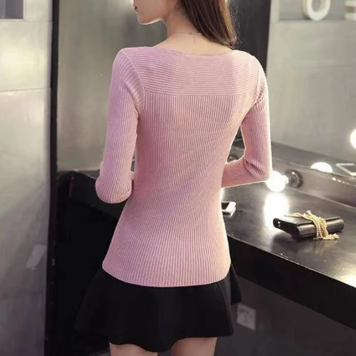 Casual Long Sleeve Knitted Sweater Autumn O-Neck Office Pullover Winter Women Clothes Korean Style Slim White Knitwear Pull 7571