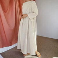 New Korean Women Clothing Dresses 2025 Autumn O-Neck Casual Pockets A-Line Loose Solid Color Female Dress
