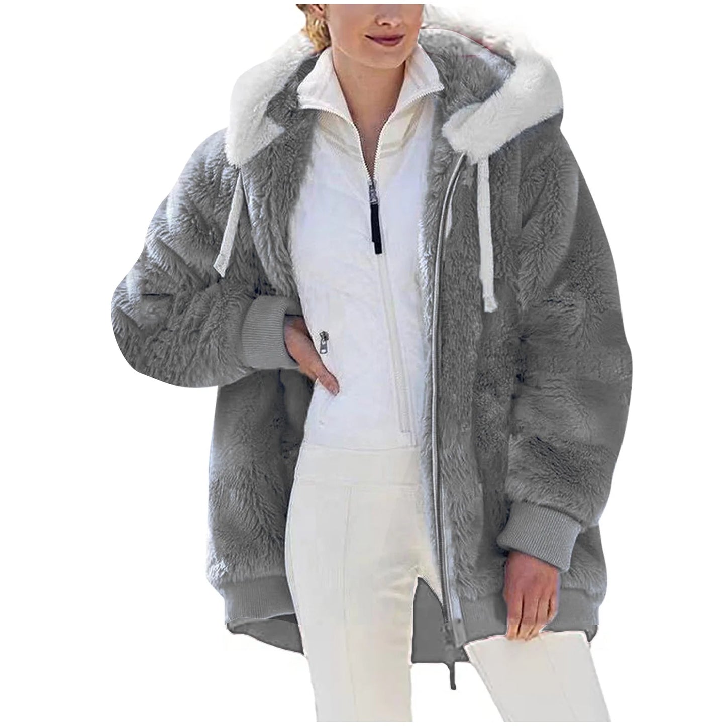 Winter Coats for Women  Womens Warm Thick Faux Plush Coat, Outdoor plus Size Thicken Hooded Jacket, Winter Zipper Overcoat Outerwear Dark Gray 4XL