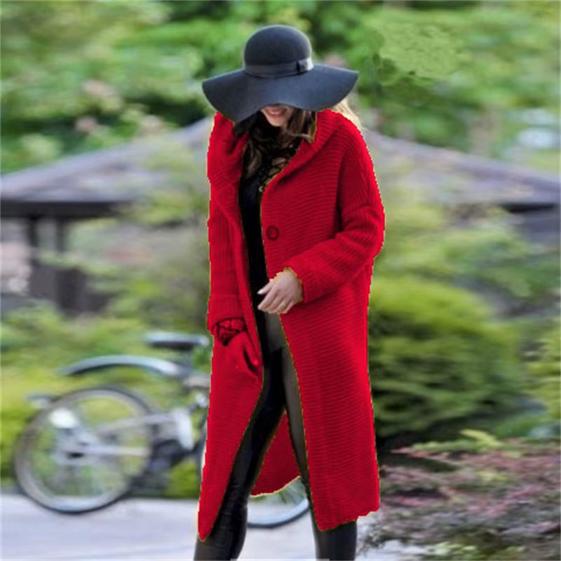 New Cashmere Cardigan in Autumn and Winter Women'Sloose Long Sleeve Sweater Solid Color Knitted Long Thickened Top