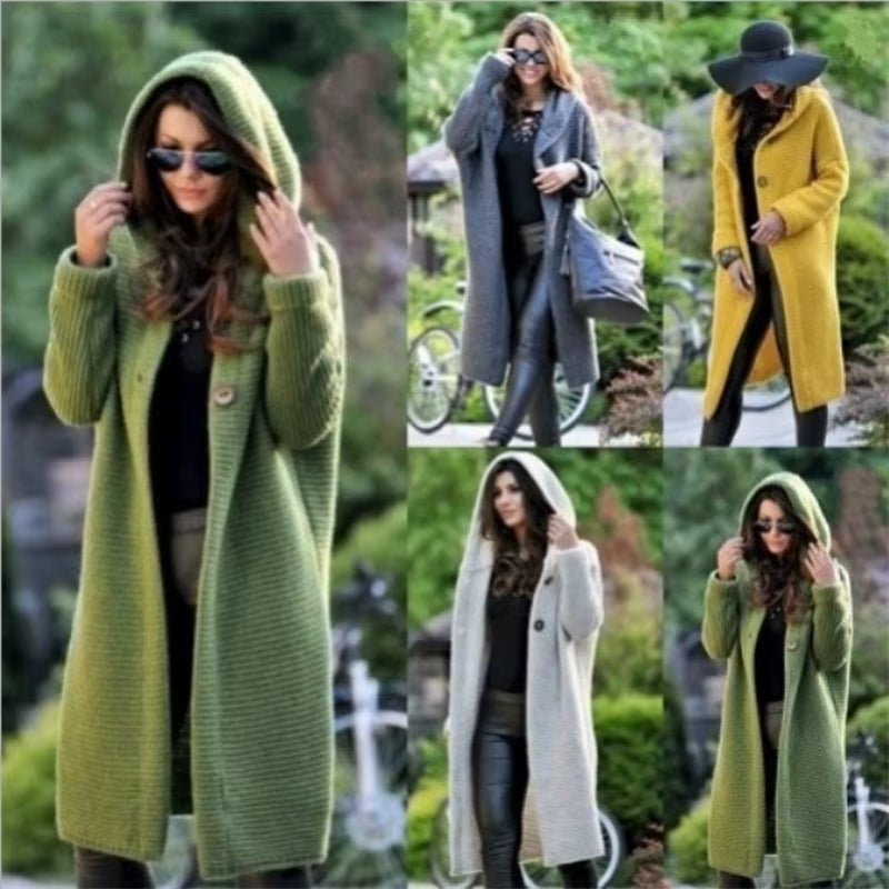 New Cashmere Cardigan in Autumn and Winter Women'Sloose Long Sleeve Sweater Solid Color Knitted Long Thickened Top