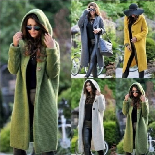 New Cashmere Cardigan in Autumn and Winter Women'Sloose Long Sleeve Sweater Solid Color Knitted Long Thickened Top