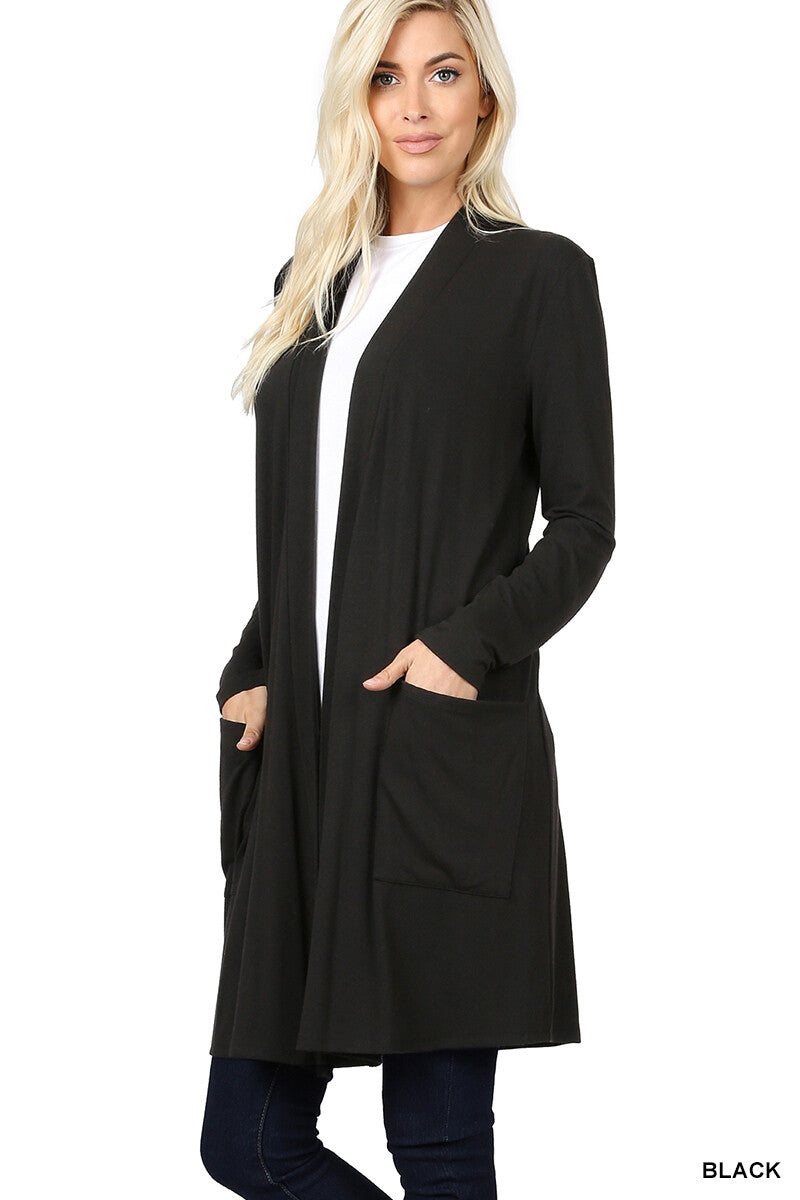 Womens Long Open Front Slouchy Cardigan Sweater Sleeve Pockets Loose Drape