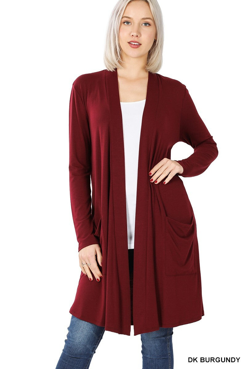 Womens Long Open Front Slouchy Cardigan Sweater Sleeve Pockets Loose Drape