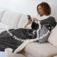 Sherpa Wearable Blanket with Sleeves Arms, Comfy Sleeved TV Wrap Blanket, Large Snuggly Throw for Women and Men, Gift for Her
