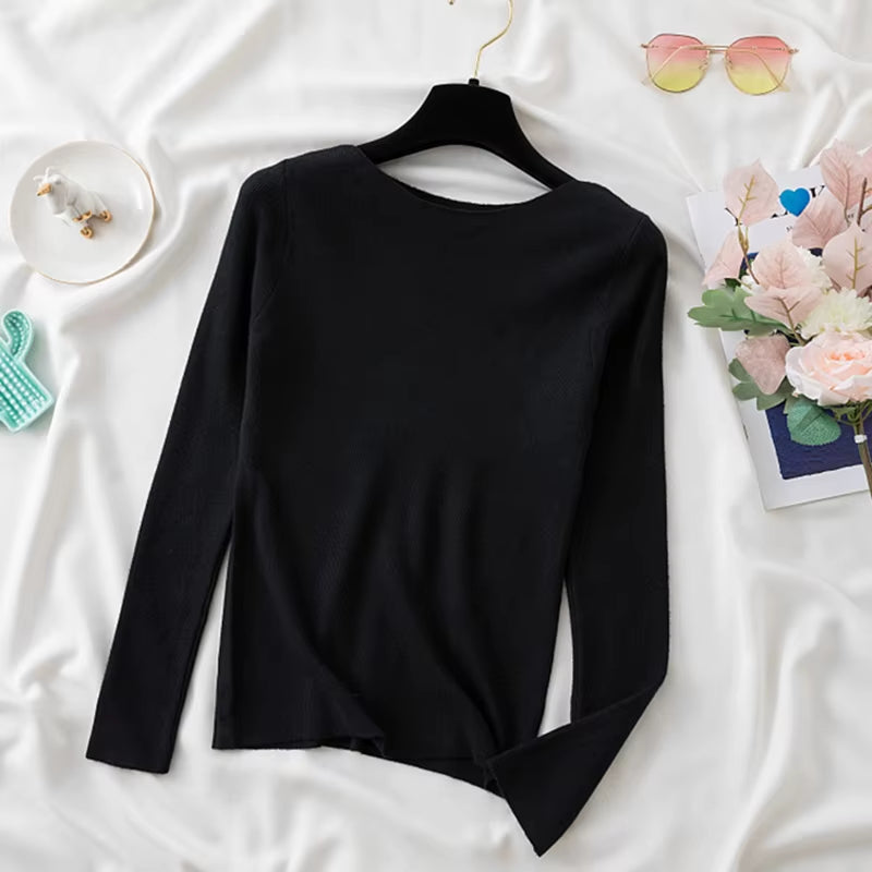 Women Sweaters Slim Knitted Pullovers High Quality Simplicity Warm Sweater Female O-Neck Basic Solid Casual Top