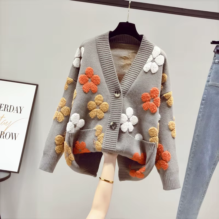2023 Spring and Autumn Fashion New Women'S Knitted Long-Sleeved V-Neck Sweater Cardigan Jacket Women Loose Western Style