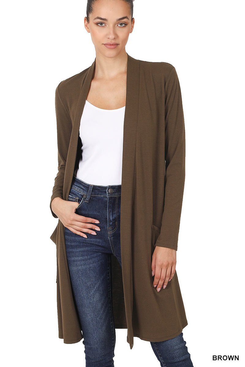 Womens Long Open Front Slouchy Cardigan Sweater Sleeve Pockets Loose Drape