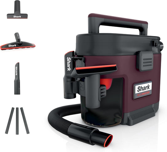 Shark MessMaster Wet/Dry Shop Vacuum - Messmaster Portable Wet Dry Vacuum, 1 Gallon Capacity, True Grip Accessory Suite, Corded, Perfect for Pets & Cars, Ultra-Powerful Suction for Tough Wet & Dry Messes, Burgundy, UV105
