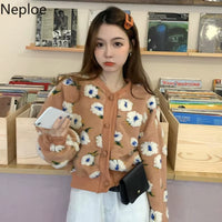 Neploe Flower Jackets for Women Crop Coat Winter Clothes Woman Ropa Mujer Long Sleeve Jacket Korean Fashion Embroidery Coats