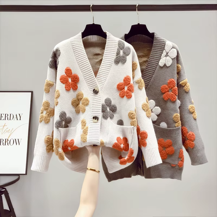 2023 Spring and Autumn Fashion New Women'S Knitted Long-Sleeved V-Neck Sweater Cardigan Jacket Women Loose Western Style