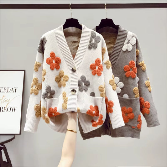 2023 Spring and Autumn Fashion New Women'S Knitted Long-Sleeved V-Neck Sweater Cardigan Jacket Women Loose Western Style