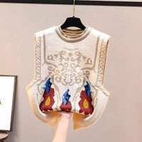 Sweater Vest V-Neck Argyle Crop Tops Chic Preppy Style Knitted Students Harajuku Vintage Streetwear Slim Leisure Fashion Women
