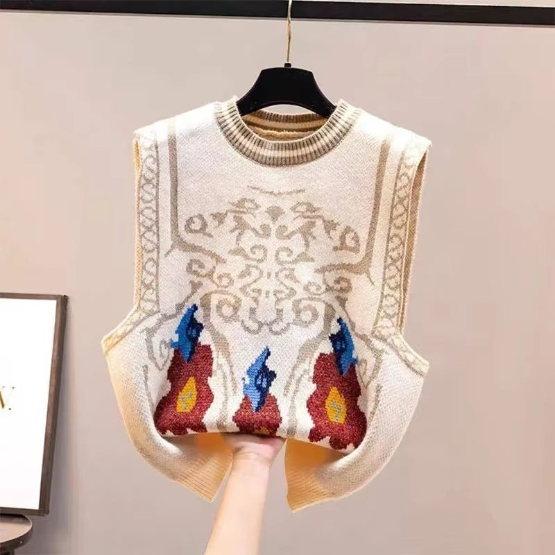 Sweater Vest V-Neck Argyle Crop Tops Chic Preppy Style Knitted Students Harajuku Vintage Streetwear Slim Leisure Fashion Women