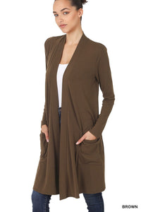 Womens Long Open Front Slouchy Cardigan Sweater Sleeve Pockets Loose Drape