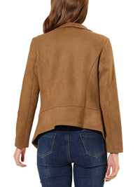 Women'S Faux Suede Drape Collar Long Sleeves Open Front Cardigan XS Brown