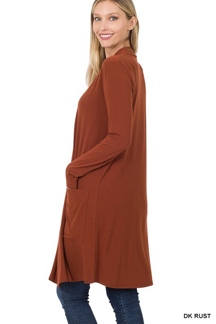 Womens Long Open Front Slouchy Cardigan Sweater Sleeve Pockets Loose Drape