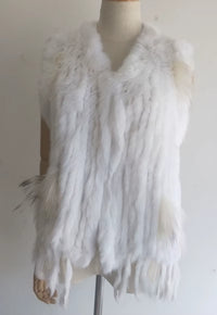 Knitted Real Rabbit Fur Vest with Tassel Casual Women Autumn Real Fur Gelit Ladies Sleeveless Real Fur Coats for Womans