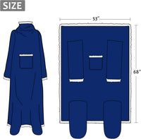 Sherpa Wearable Blanket with Sleeves & Foot Pockets for Adult Women Men, Comfy Snuggle Wrap Sleeved Throw Blanket Robe, Gift Idea, Blue
