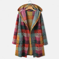 Women'S Hooded Long Cardigan Casual Plaid Long Sleeve Jacket Gradient Color Knitting Coats with Pocket Casual Knitted Outwears
