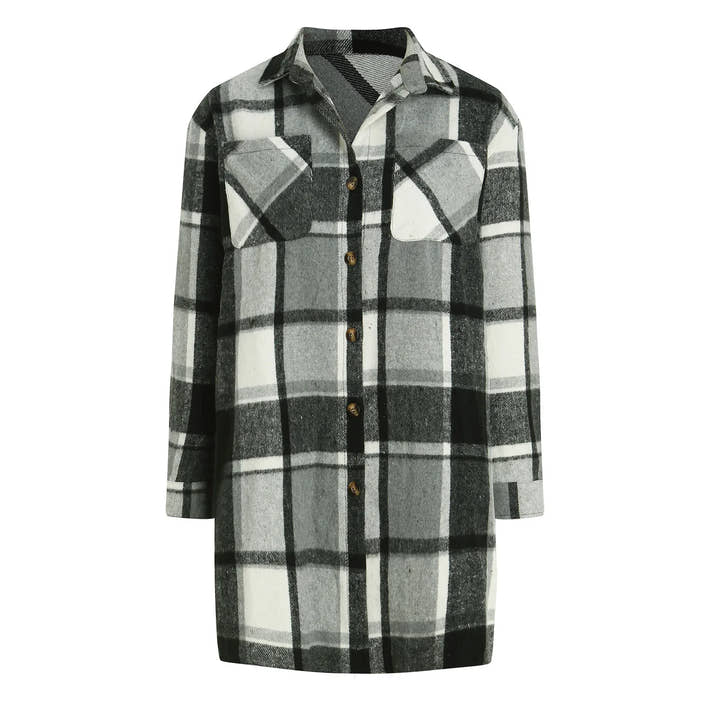 Women Plaid Shacket Jacket Lapel Long Sleeve Button down Flannel Shirts Coat Pockets Loose Casual Outerwears 2024 Fall Clothes