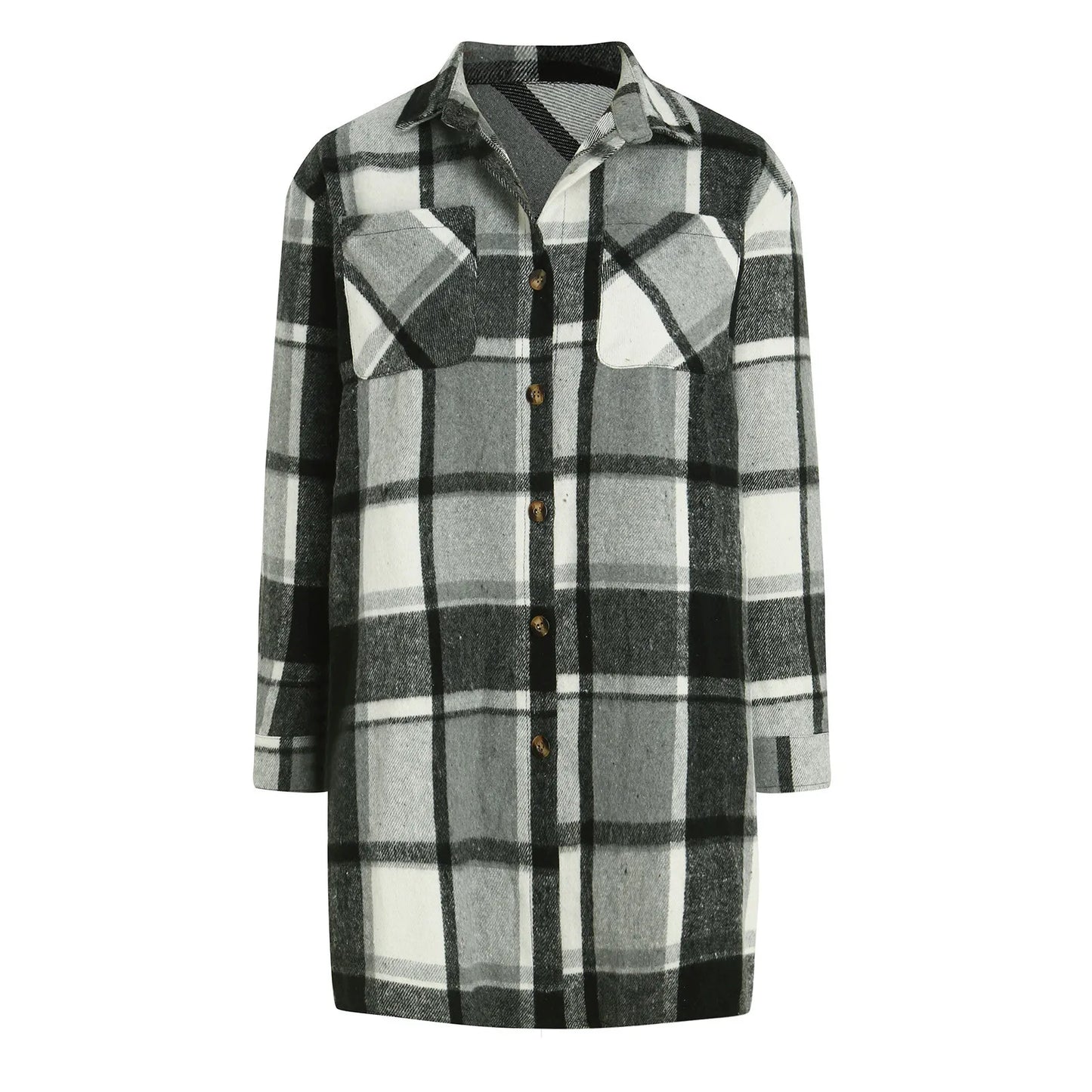 Women Plaid Shacket Jacket Lapel Long Sleeve Button down Flannel Shirts Coat Pockets Loose Casual Outerwears 2024 Fall Clothes