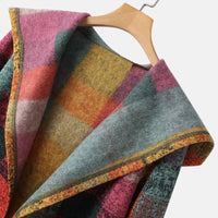 Women'S Hooded Long Cardigan Casual Plaid Long Sleeve Jacket Gradient Color Knitting Coats with Pocket Casual Knitted Outwears