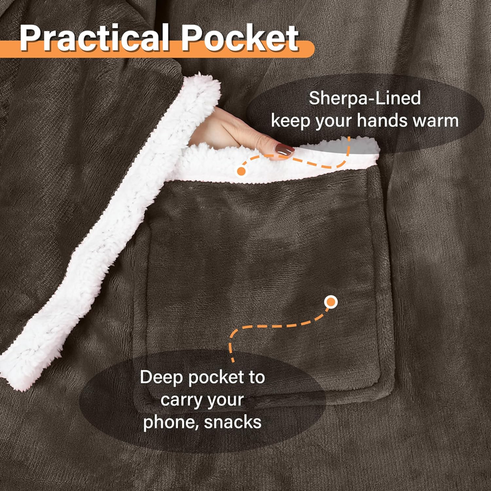 Sherpa Wearable Blanket with Sleeves Arms, Comfy Sleeved TV Wrap Blanket, Large Snuggly Throw for Women and Men, Gift for Her