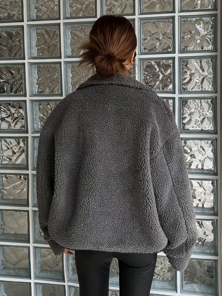 DAZY Zip up Drop Shoulder Teddy Jacket,Fall Women Clothes