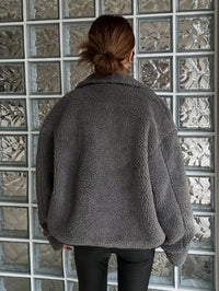DAZY Zip up Drop Shoulder Teddy Jacket,Fall Women Clothes