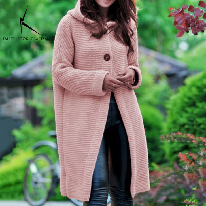 New Cashmere Cardigan in Autumn and Winter Women'Sloose Long Sleeve Sweater Solid Color Knitted Long Thickened Top
