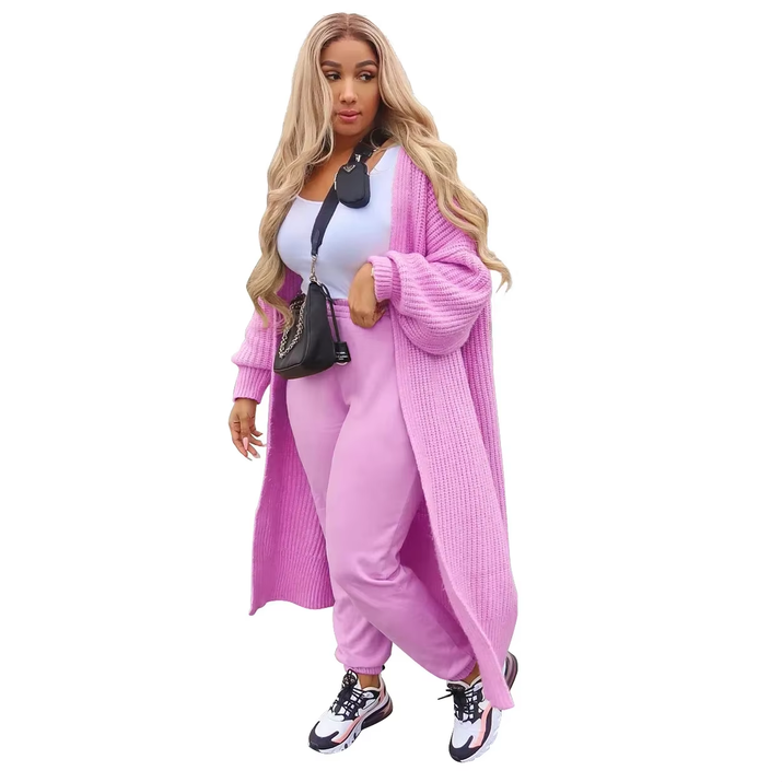 Solid Knitted Oversized Long Cardigan Sweaters for Women Fashion Casual Coat Pink White Outwear Dropshipping D48-FA56
